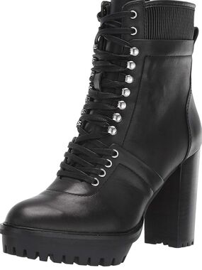 Vince Camuto Ermania Black Leather Platform Combat Boots Lace Up 7.5M